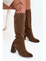 Dámské kozačky z přírodního semiše vyhřívané s podpätkem Sergio Leone KZ25668-S olivové