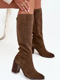 Dámské kozačky z přírodního semiše vyhřívané s podpätkem Sergio Leone KZ25668-S olivové