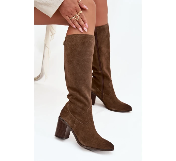 Dámské kozačky z přírodního semiše vyhřívané s podpätkem Sergio Leone KZ25668-S olivové