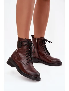 Kožené dámské workery s ozdobným detailem model 21714650 hnědé - Maciejka