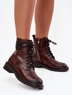 Kožené dámské workery s ozdobným detailem model 21714650 hnědé - Maciejka