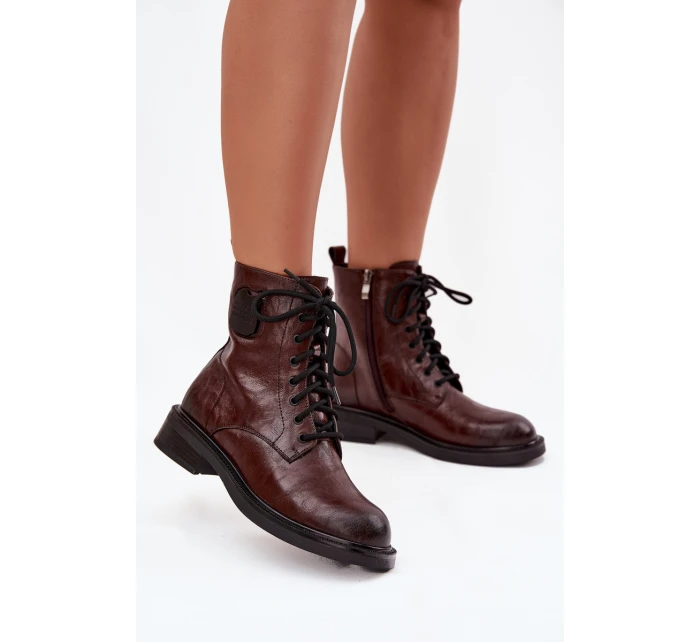 Kožené dámské workery s ozdobným detailem Maciejka K7180-01 hnědé