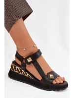 Kožené dámské sandály na platformě model 22031858 Černé - D&A Kožené dámské sandály na platformě model 22031858 Černé - D&A