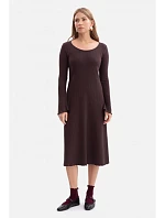 B308 Midi šaty z žebrového úpletu - tmavá čokoláda
