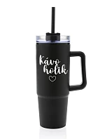 KÁVOHOLIK - černý cestovní termohrnek s průhledným víčkem 900 ml