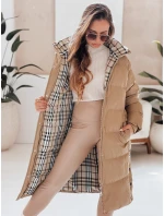 WINTERMISS dámská zimní dlouhá prošívaná bunda s kapucí tmavě béžová FashionStreet TY4966