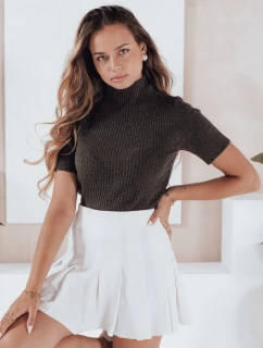 Dámský žebrovaný svetr s krátkým rukávem GIRLGLORY hnědý FashionStreet MY2554