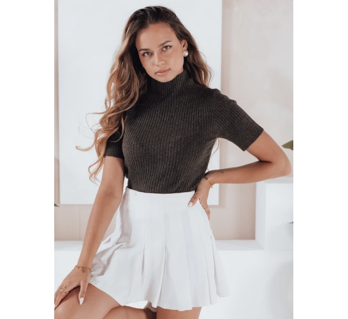 Dámský žebrovaný svetr s krátkým rukávem GIRLGLORY hnědý FashionStreet MY2554