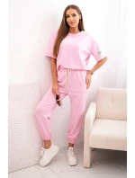 Dámský viskózový komplet s krátkým rukávem a nohavicemi bonbónově růžová