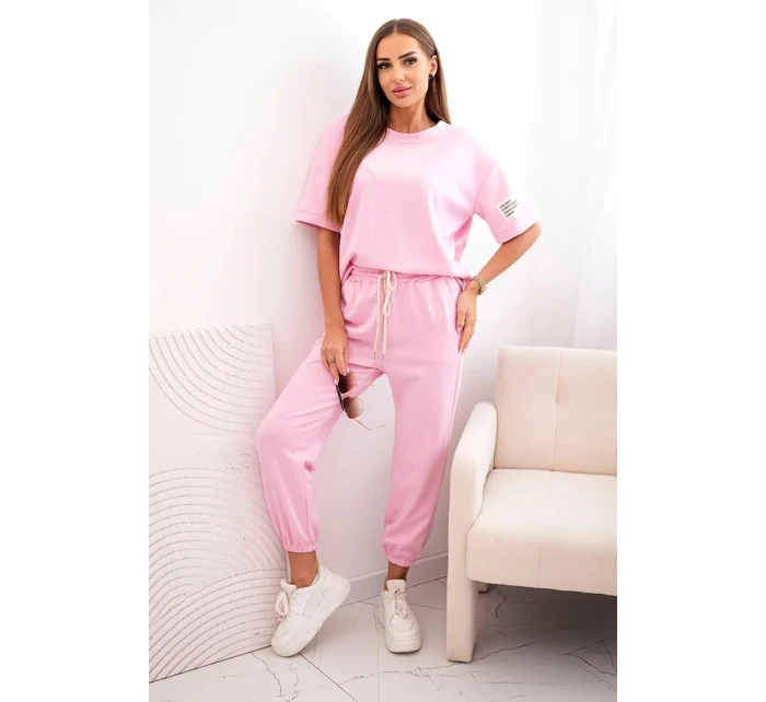 Dámský viskózový komplet s krátkým rukávem a nohavicemi bonbónově růžová