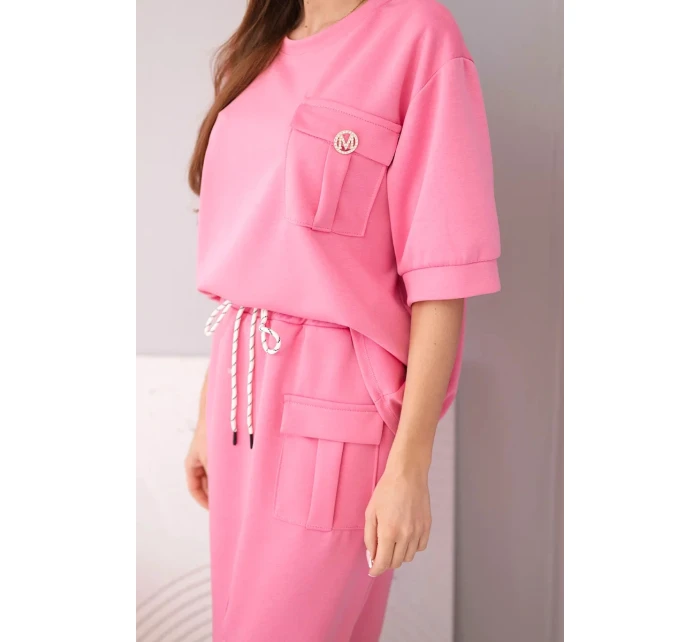 Dámský komplet máslový s halenkou a midi sukní růžový Dámský komplet máslový s halenkou a midi sukní růžový