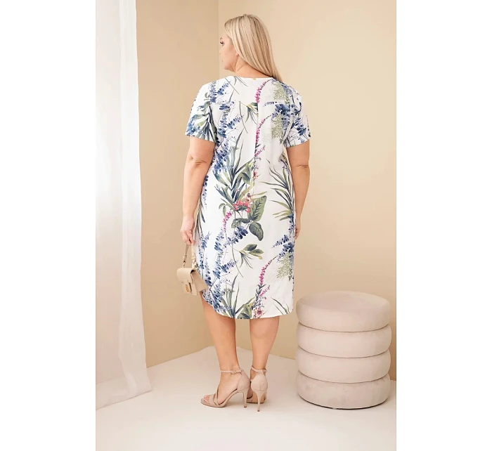 Dámské viskózové šaty Plus Size s krátkým rukávem a výstřihem na knoflíky bílá