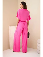 Dámský viskózový model 22185773 komplet se širokými kalhotami růžový - K-Fashion Dámský viskózový model 22185773 komplet se širokými kalhotami růžový - K-Fashion