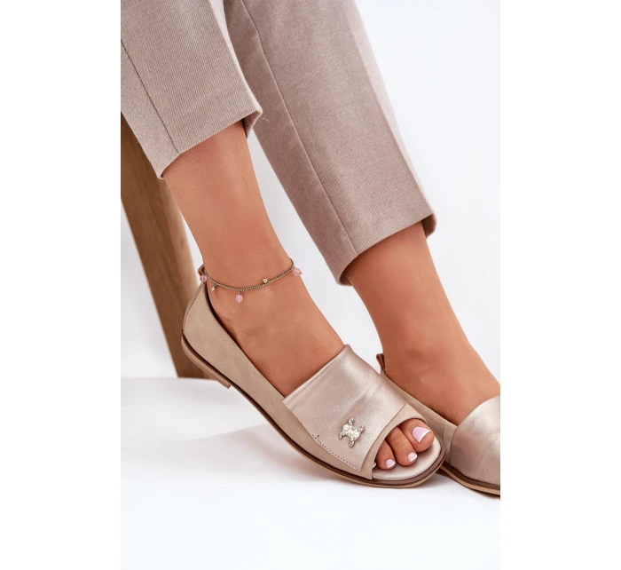 Kožené elegantní baleríny s odhalenými Béžové model 21691222 - Zazoo