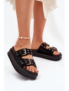Dámské Pantofle Se Zlatými Přezkami Na Platformě Černé Virvania