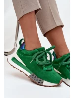 Semišové dámské tenisky na platformě s šněrováním  zelené model 21710412 - Artiker