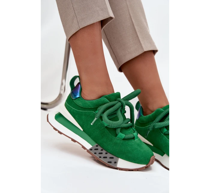 Semišové dámské tenisky na platformě s šněrováním  zelené model 21710412 - Artiker