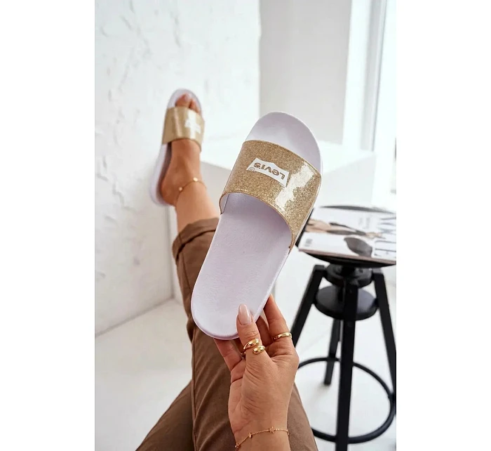 Dětské pantofle LEVI'S VPOL0251S-3923 Zlaté s brokátom Dětské pantofle LEVI'S VPOL0251S-3923 Zlaté s brokátom