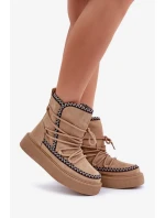 Dámské sněhule s výšivkou na platformě hnědé Naleris