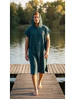 pánské vaflové pončo Saimaa s kapucí Teal pánské vaflové pončo Saimaa s kapucí Teal