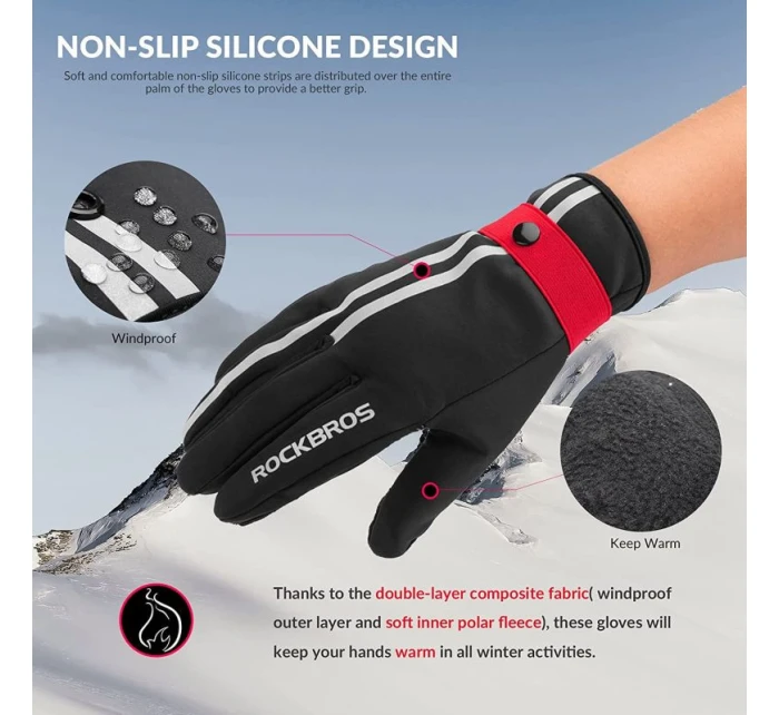 Rockbros zimní cyklistické rukavice S077-7 černé M