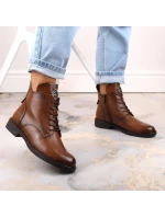 Potocki W WOL171C hnědé boty se šněrováním a zipem