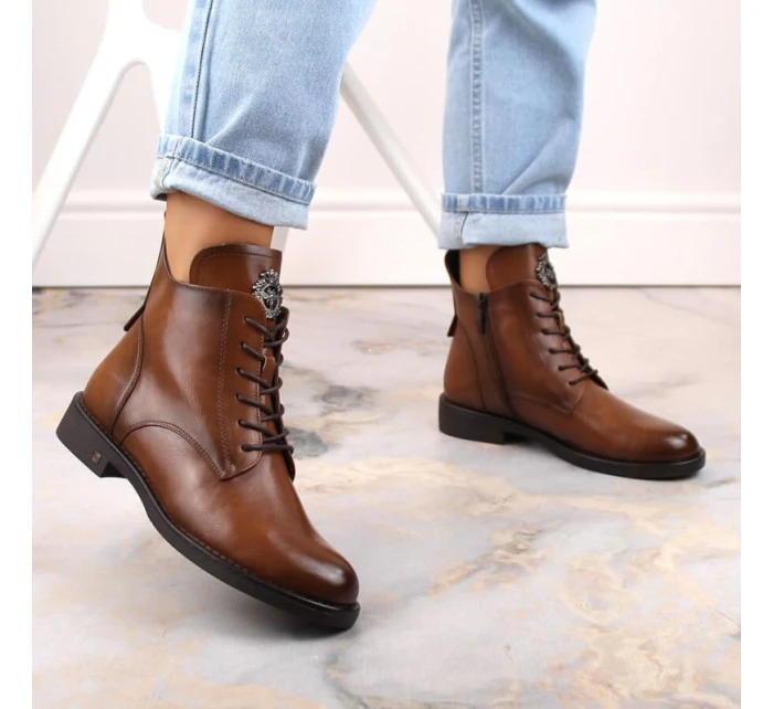 Potocki W WOL171C hnědé boty se šněrováním a zipem