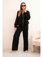 Dámský bavlněný komplet se širokými nohavicemi a model 21310102 mikinou černý - K-Fashion
