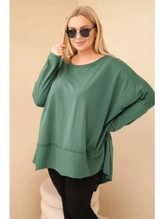 Dámská tunika Plus Size z bavlny s asymetrickým spodním lemem tmavě zelená