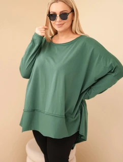 Dámská tunika Plus Size z bavlny s asymetrickým spodním lemem tmavě zelená