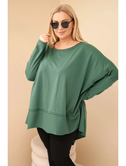 Dámská tunika Plus Size z bavlny s asymetrickým spodním lemem tmavě zelená