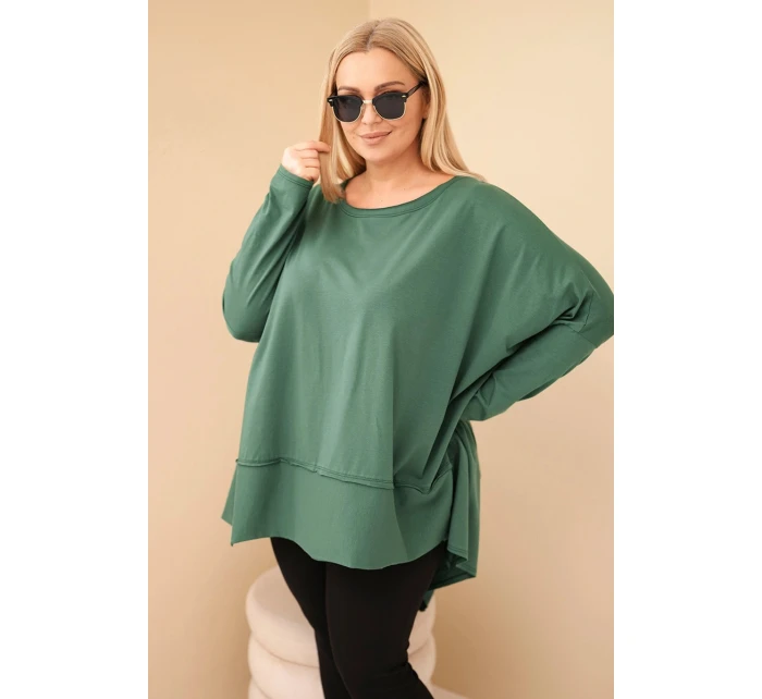 Dámská tunika Plus Size z bavlny s asymetrickým spodním lemem tmavě zelená