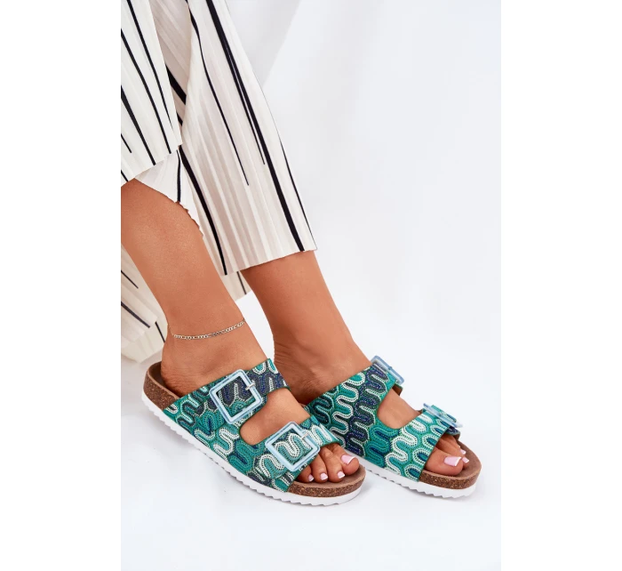 Dámské Pantofle S Přezkami A Briliantem S.Barski RB51-006 Zelené Dámské Pantofle S Přezkami A Briliantem S.Barski RB51-006 Zelené