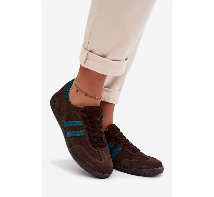 model 21935189 Semišové Nízké Dámské Tenisky Čokoládové - Zazoo