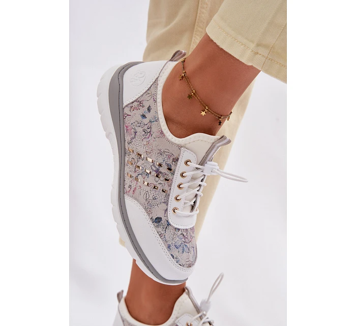 Dámské vzorované kožené polobotky model 22100272 bílé - D&A