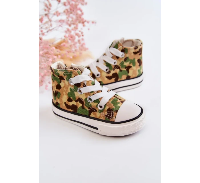 Dětské vysoké tenisky s zipem Béžová a zelená Filemon