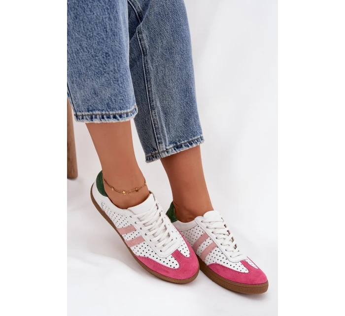 Dámské kožené tenisky ažurové Zazoo – bílo/růžové Dámské kožené tenisky ažurové Zazoo – bílo/růžové