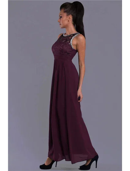 Dámské společenské šaty EVA LOLA s krajkou a kamínky dlouhé tmavě modrá