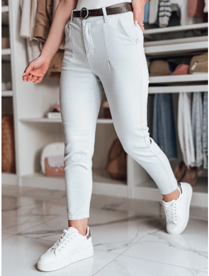 Dámské kalhoty slim fit s páskem TAIRONIK světle šedé FashionStreet UY2538