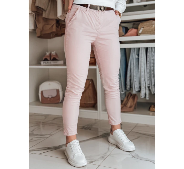 Dámské kalhoty slim fit s páskem LINESKA růžová FashionStreet UY2630