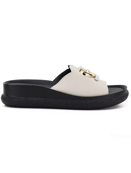 Dámské kožené žabky na platformě béžové model 22117563 - S.Barski