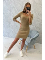 Šaty s výstřihem na knoflíky camel Šaty s výstřihem na knoflíky camel