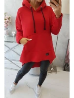 Zateplená mikina s dlouhými zády a kapucí červená
