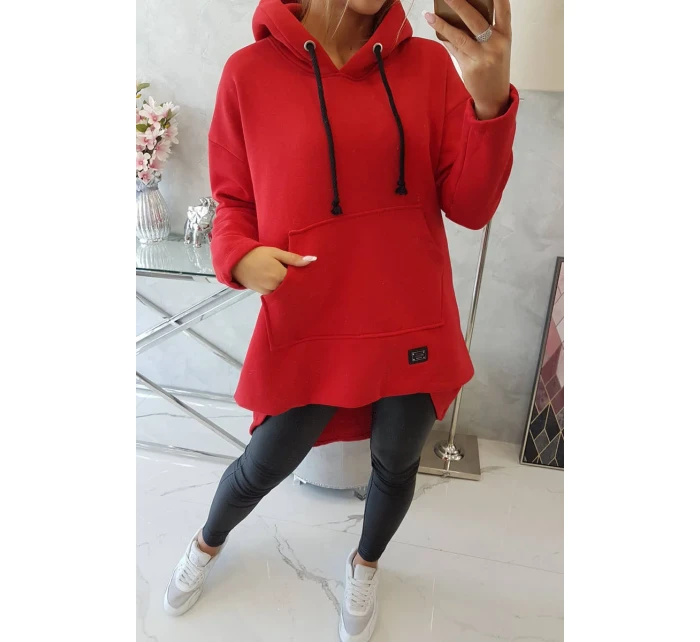 Zateplená mikina s dlouhými zády a kapucí červená