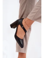 Kožené Lodičky Na Podpatku S Přezkou model 21691328 Černé - VINCEZA