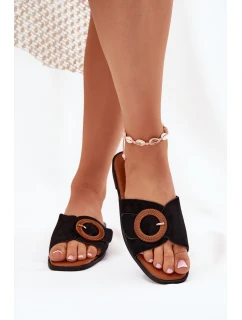 Dámské Pantofle Na Plochém Podpatku S Přezkou Černé model 21698879 - Boto