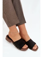 Dámské pantofle na ploché podrážce se zlatými nýty Černé Girella