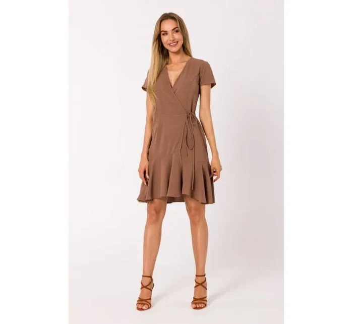 model 18383515 Zavinovací šaty s vázáním čokoládové - Moe