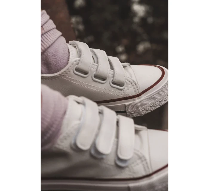 Dětské Kůže tenisky se suchým zipem Bílé Foster