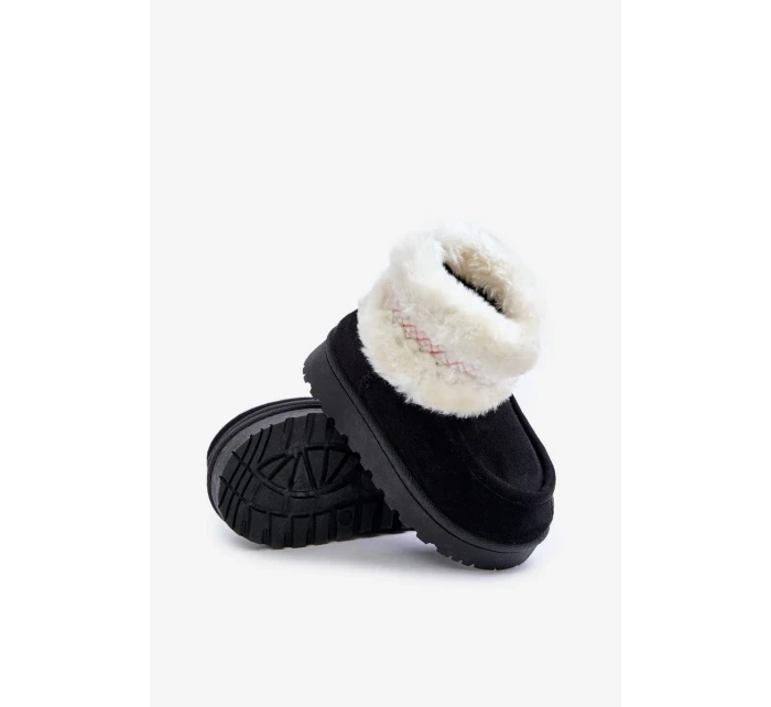 Sněhule Kotníkové Dětské S Kožešinou A Vzorem Černé Melefia